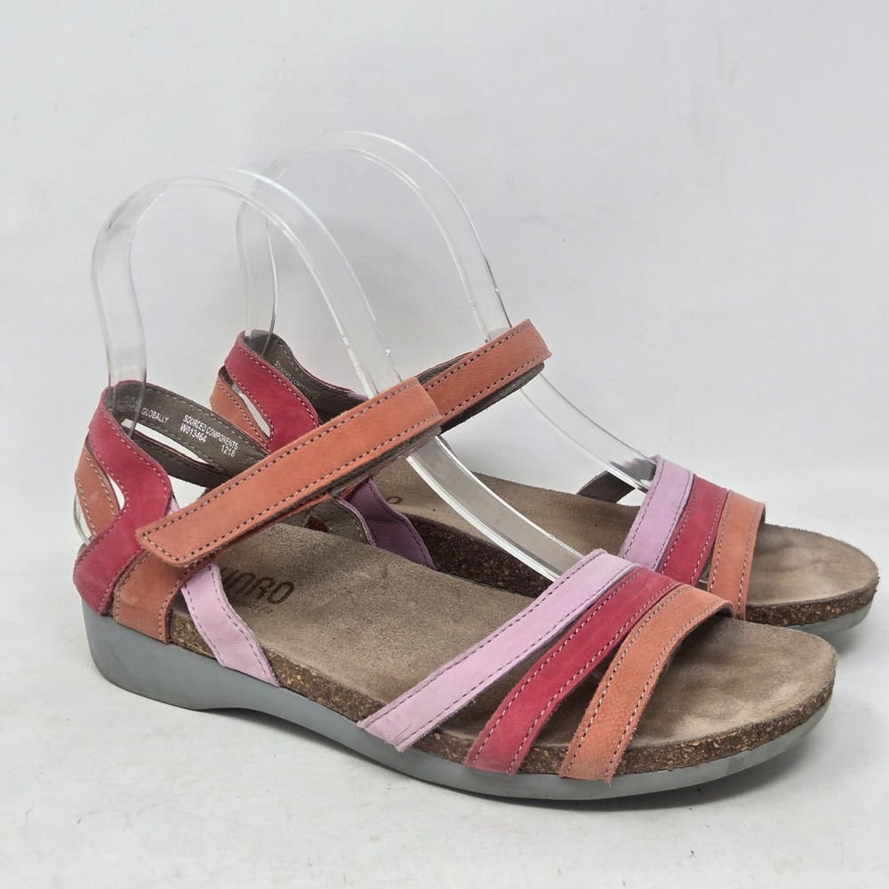 Munro American Summer Sandals 7M Pink Red Orange Leather Multi Strap Wedge